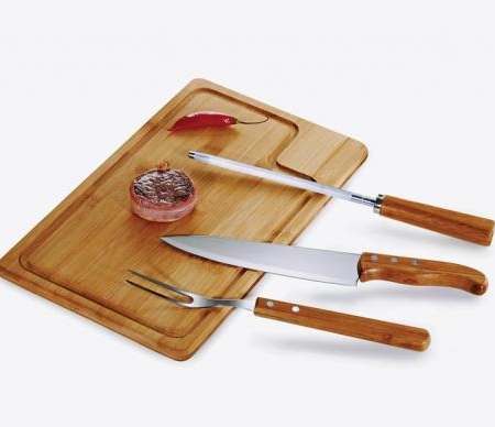 CONJUNTO PARA CHURRASCO EM BAMBU/INOX TEXAS 4 PEÇAS MB-04103