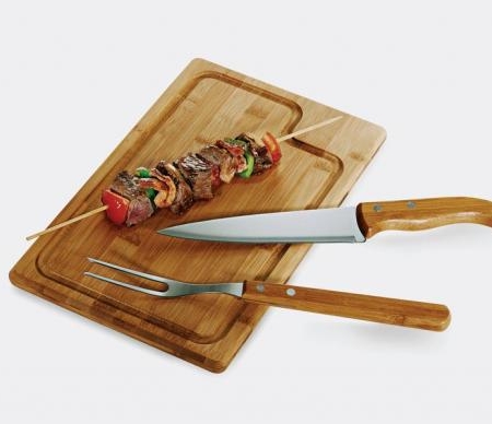 CONJUNTO PARA CHURRASCO EM BAMBU/INOX DALLAS 3 PEÇAS MB-19063