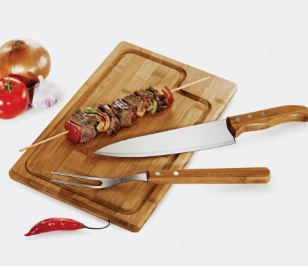 CONJUNTO PARA CHURRASCO EM BAMBU/INOX DALLAS 3 PEÇAS MB-19093