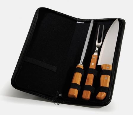 CONJUNTO GARFO, FACA E CHAIRA INOX / BAMBU COM ESTOJO FRANKFURT 4 PEÇAS PB-00123