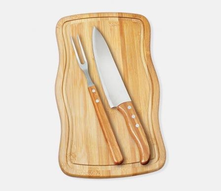 CONJUNTO PARA CHURRASCO EM BAMBU / INOX 3 PEÇAS MB-32093